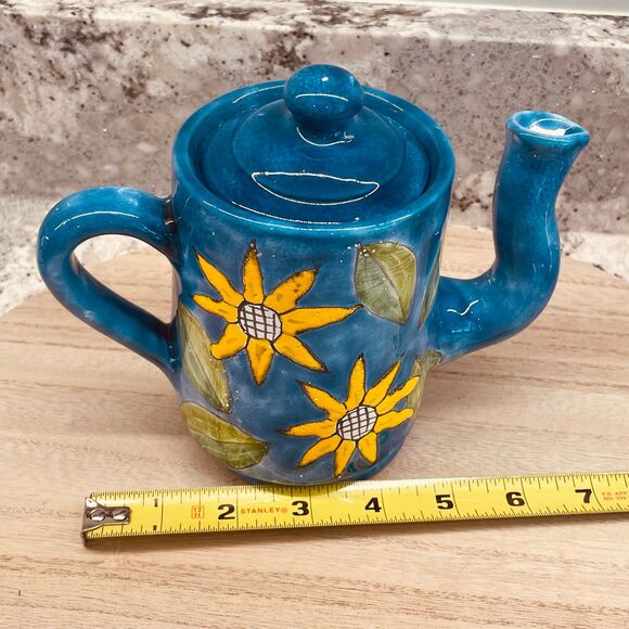 Hand Painted Nino Parrucca Teapot Bent Spout Italy Yellow Sunflowers Art Pottery - Picture 11 of 11